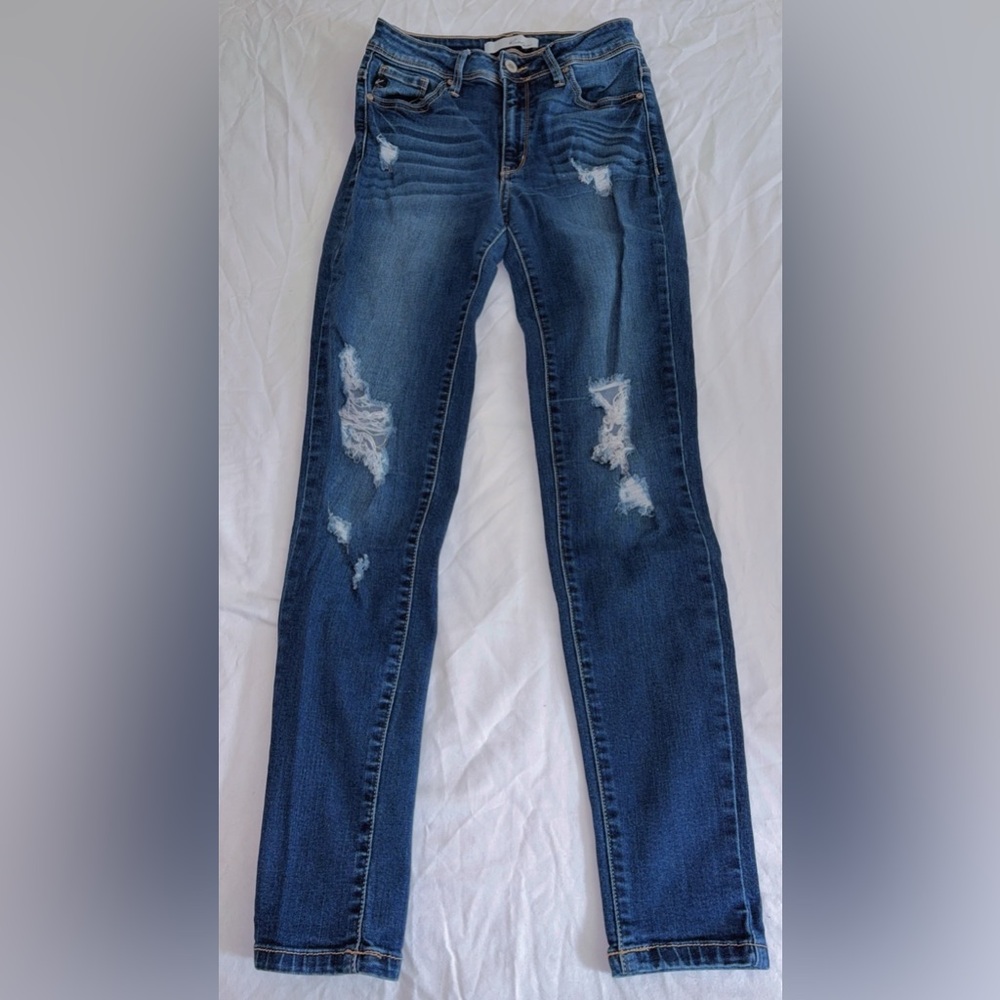 KanCan High Rise Distressed Blue Jeans